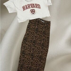 Harvard Cropped Tee with Leopard Maxi Skirt